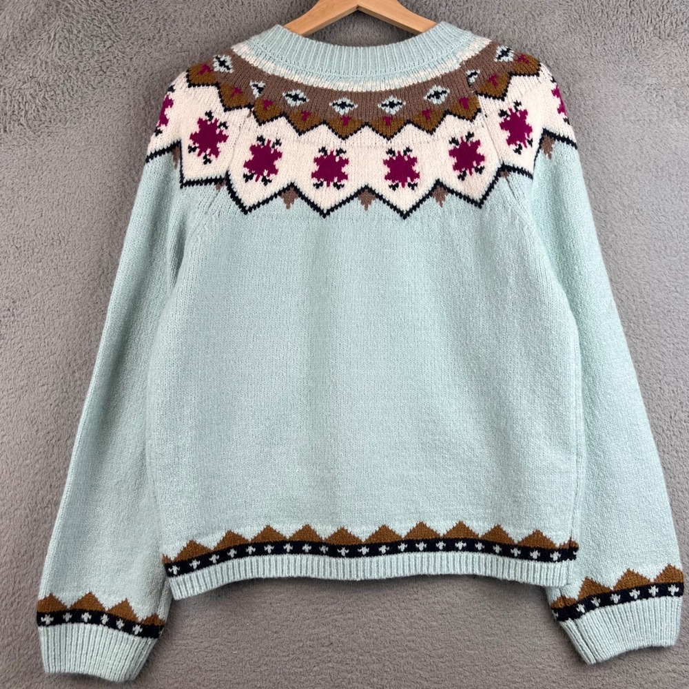 New Bailey 44 Womens Fair Isle Knit Cardigan Sweater Mint Green Size Medium - Picture 2 of 9
